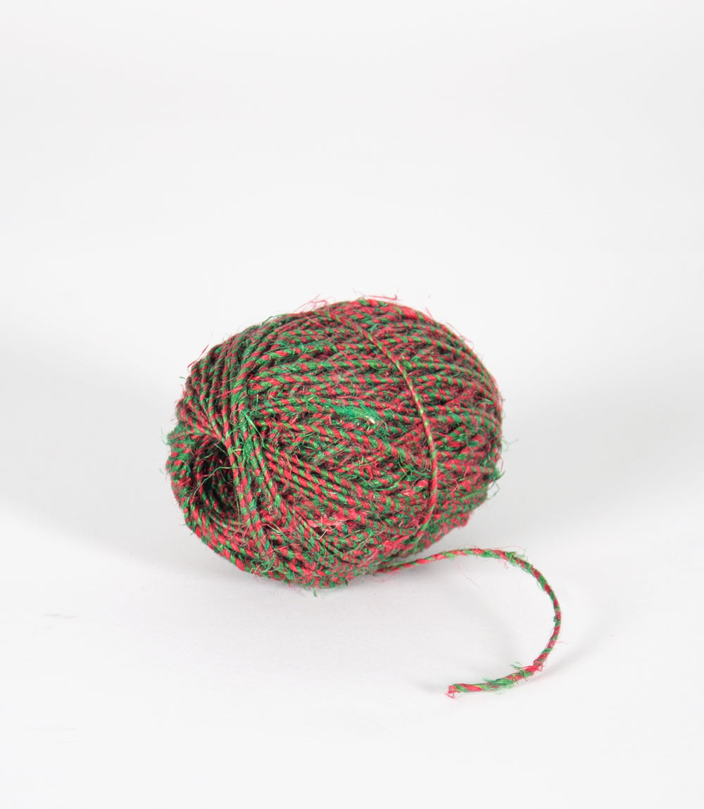 Hemp twine variegated green and red. 
