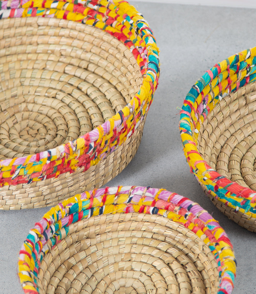 Kaisa table baskets with saree bindings