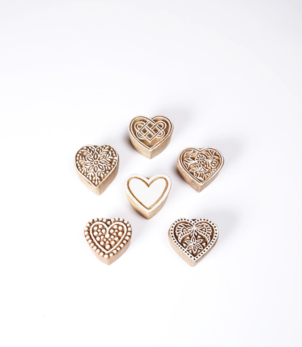 Hearts Wood Print Blocks - Pack of 6