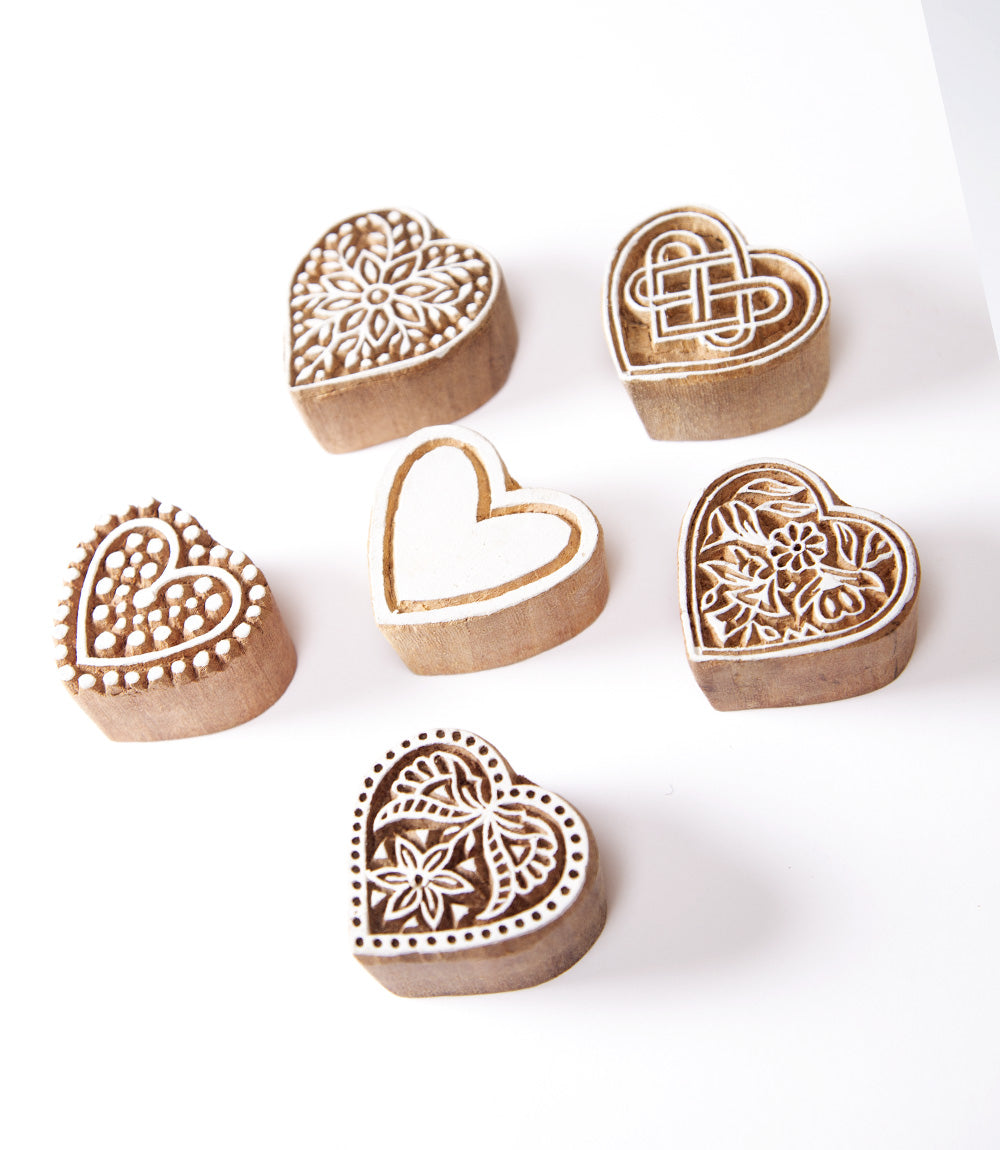 Hearts Wood Print Blocks - Pack of 6