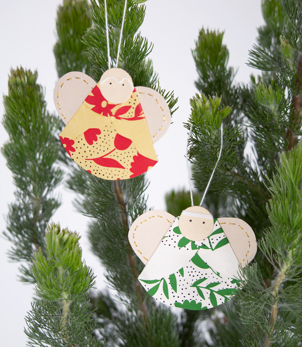 Handmade paper angel decorations. 